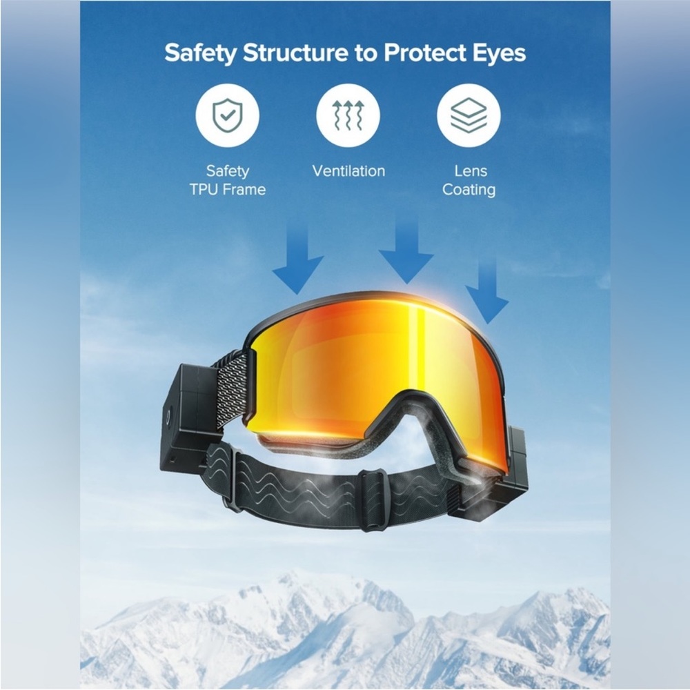 ๐NWT: HEATED SKI GOGGLES TAETRONICS, Anti-Fog Lens, UV Full Protection SABLE - Picture 9 of 12